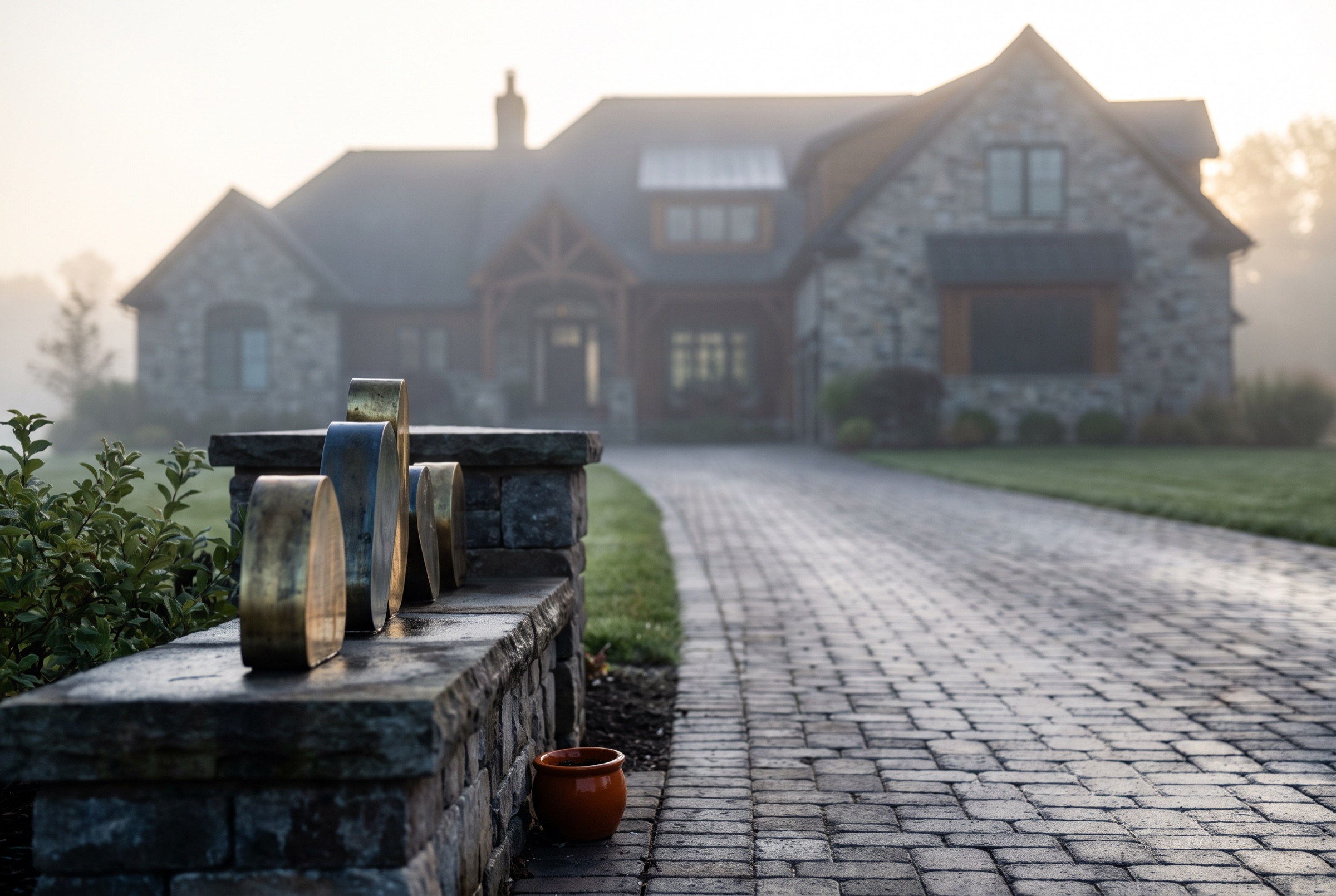 Home exterior at dusk, representing move-in day after closing