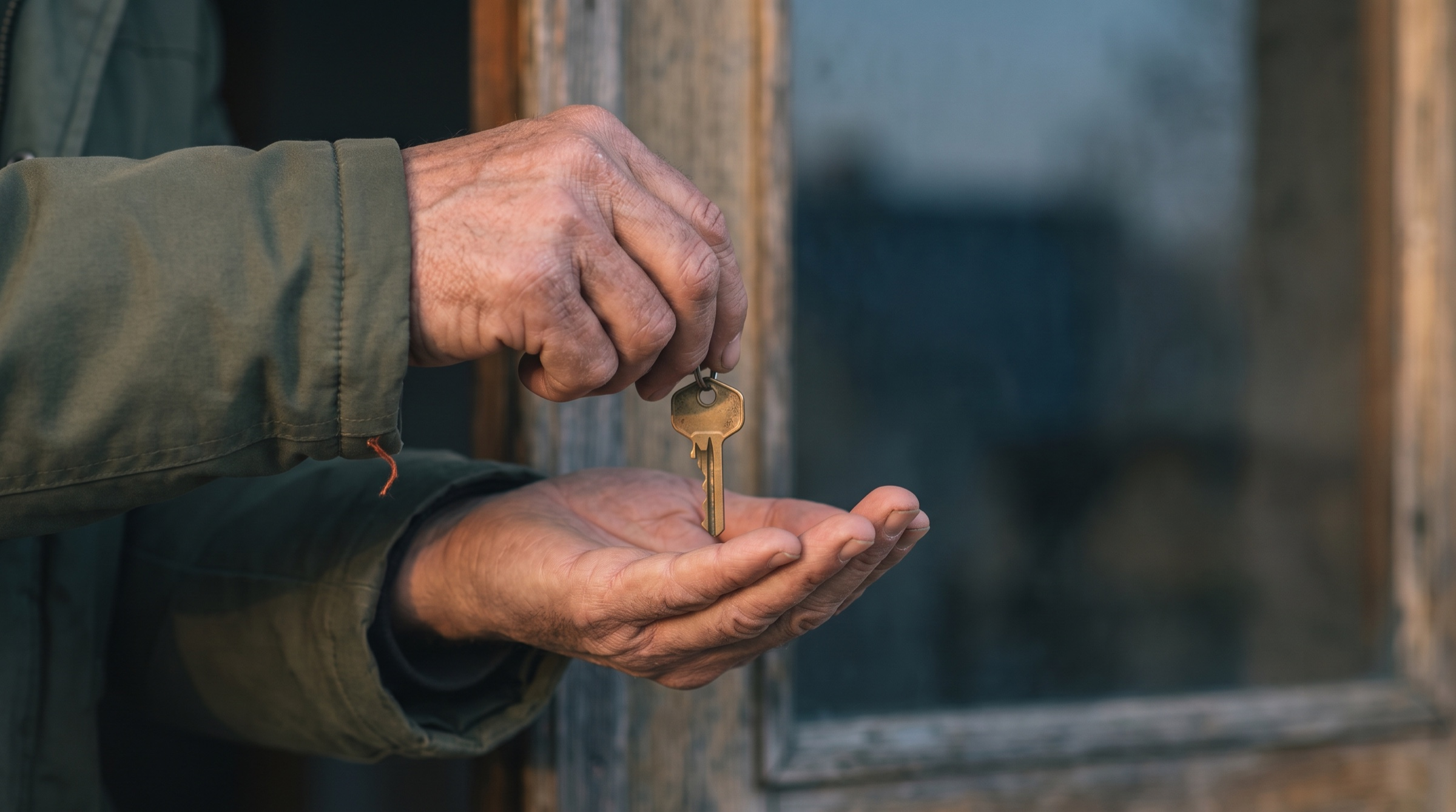House keys handed off between homeowners, representing the transition from the current home to the next one.